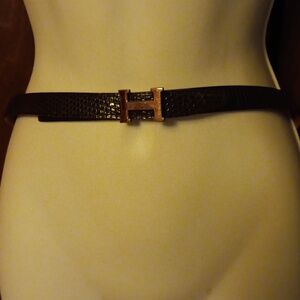 NWOT VINTAGE HERMES BROWN LIZZARD H BELT 35"